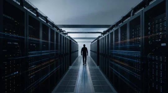 Rangees de serveurs dans un centre de donnees moderne illustrant l'adaptation dynamique des ressources informatiques selon la demande