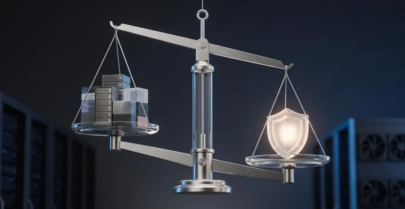 Balance conceptuelle entre réduction des coûts, performance et sécurité d'une infrastructure informatique