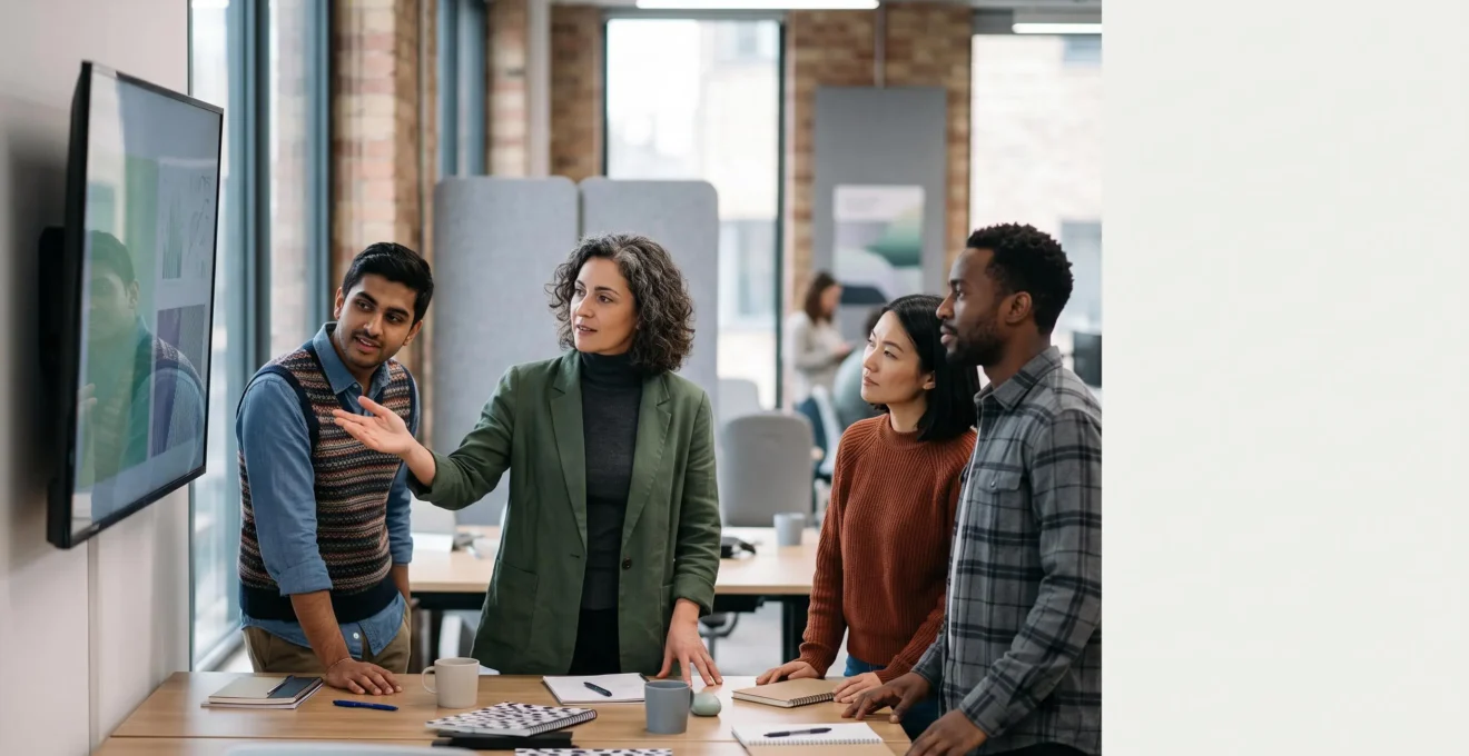 Collaborateurs divers travaillant ensemble avec confiance sur des outils numeriques professionnels
