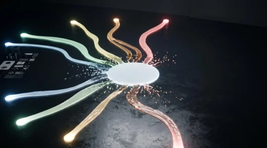 Représentation symbolique de flux de données dispersés convergeant vers un point central unique, illustrant la gouvernance des données